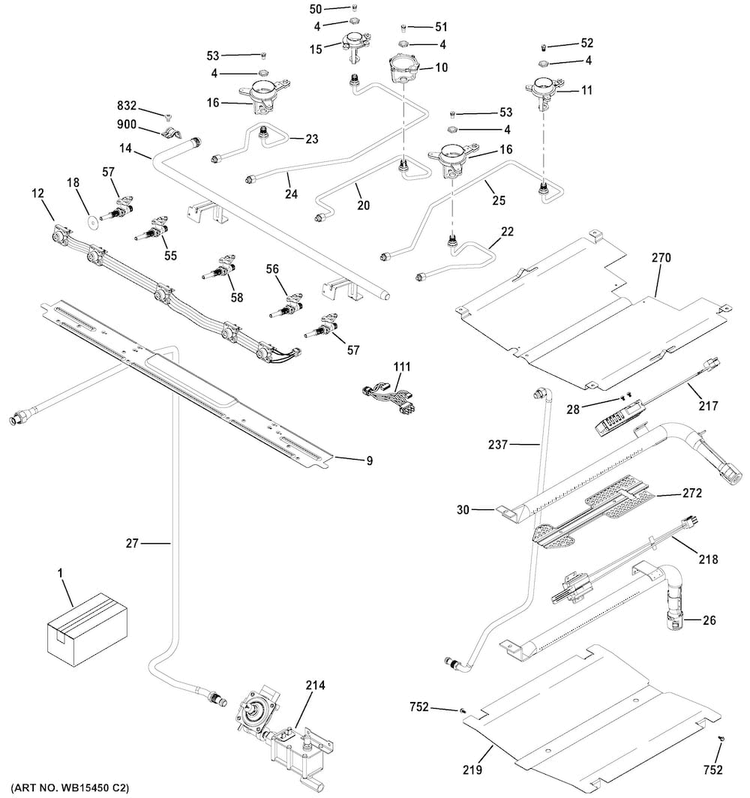 Gas & Burner Parts Diagram and Parts List for JGB720DEJ1WW  General Electric Range