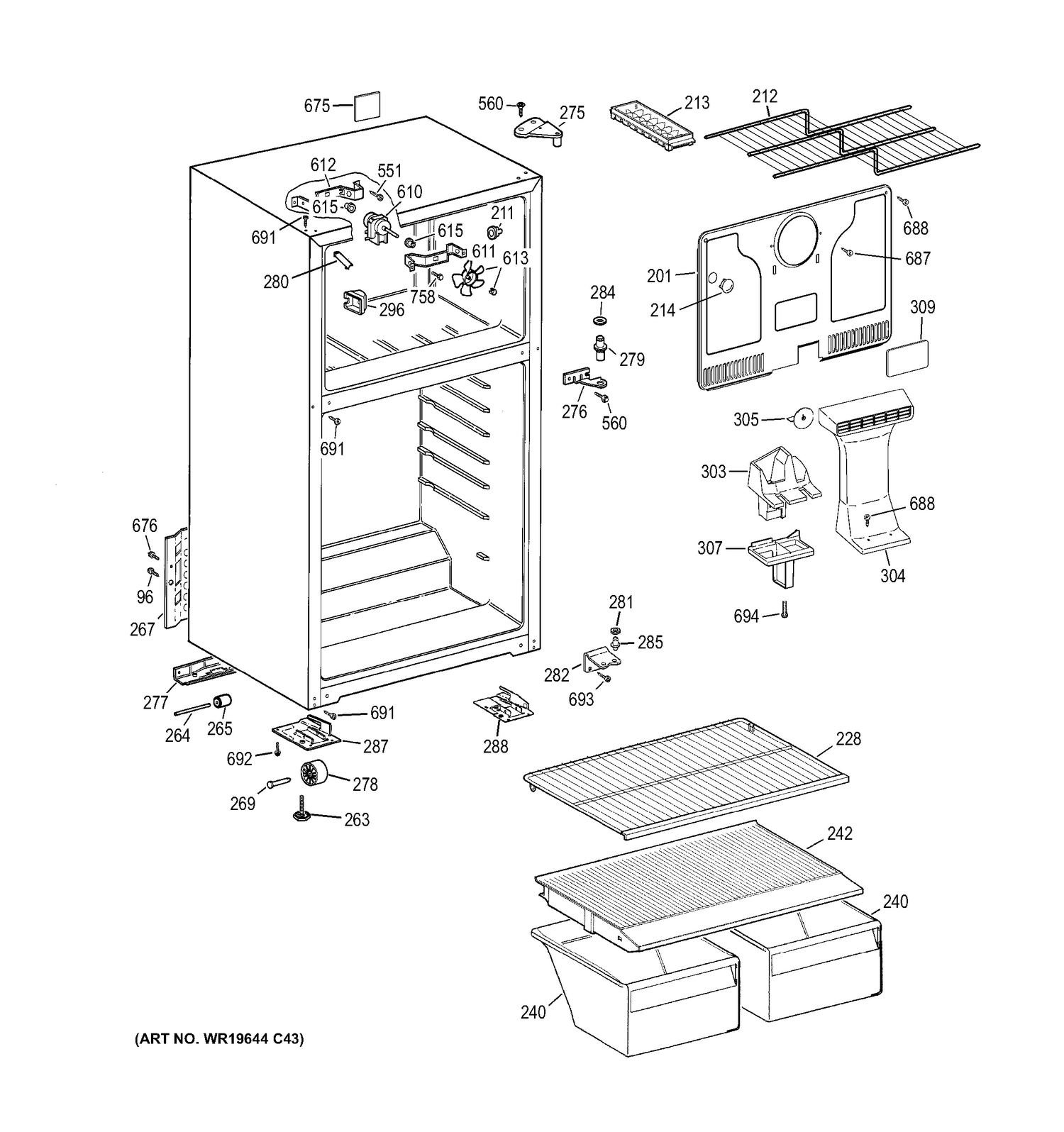 CABINET Diagram and Parts List for HTS17CBDJRBB  General Electric Refrigerator
