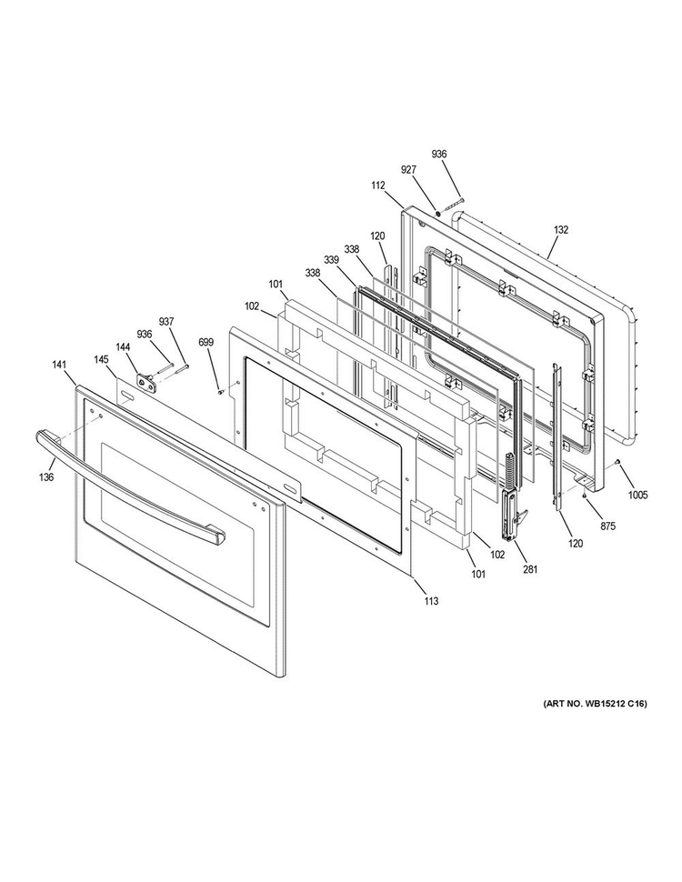 Lower Door Diagram and Parts List for PT7550SF4SS  General Electric Wall Oven