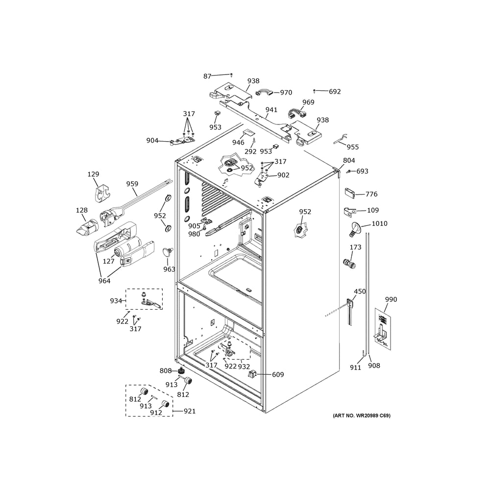 Case Parts Diagram and Parts List for ZWE23NSYBSS  General Electric Refrigerator