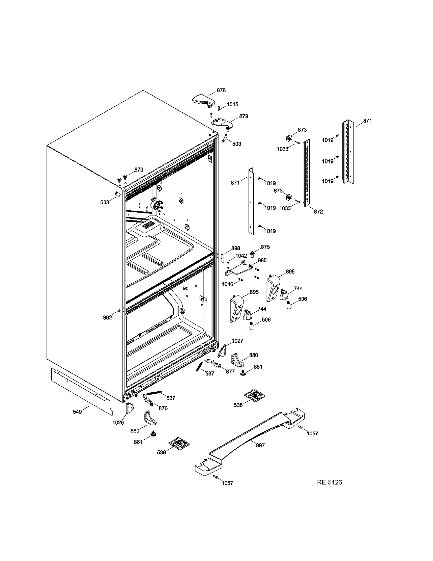 HINGE PARTS Diagram and Parts List for PDRS0MBYGRSS  General Electric Refrigerator
