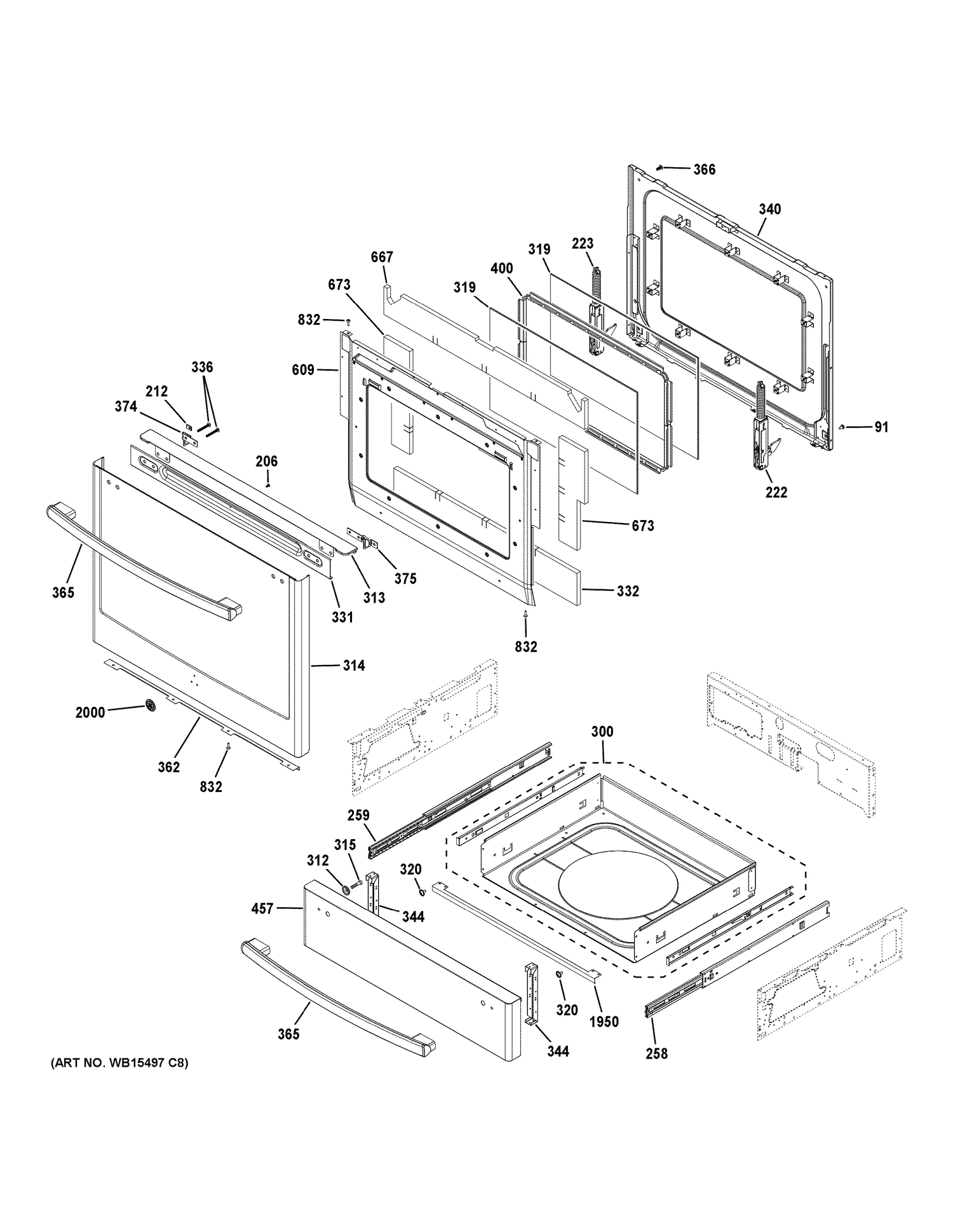 DOOR & DRAWER PARTS Diagram and Parts List for P2S930SEL1SS  General Electric Range