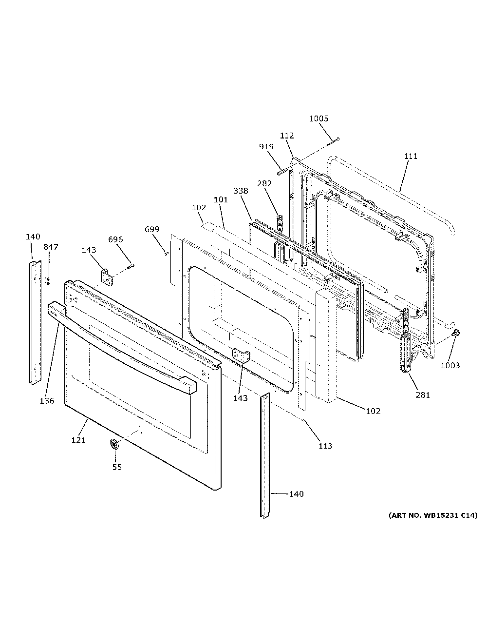 Lower Door Diagram and Parts List for PS960YP4FS  General Electric Range