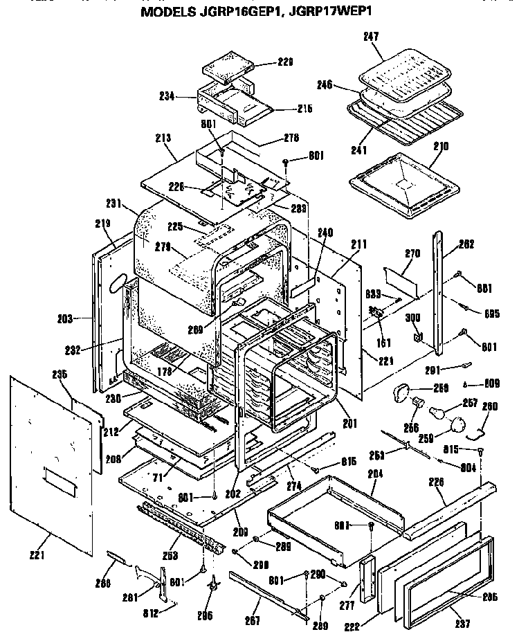 Oven Diagram and Parts List for JGRP17WEP1WW  General Electric Wall Oven