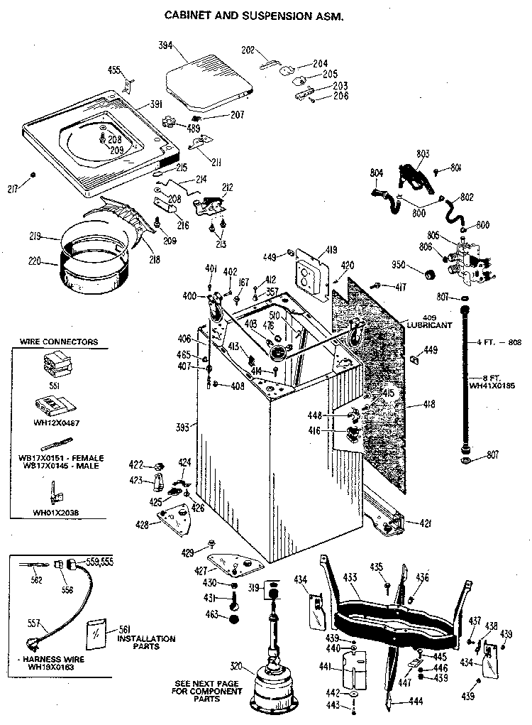 Cabinet And Suspension Assembly Diagram and Parts List for WW8318LAL  General Electric Washer