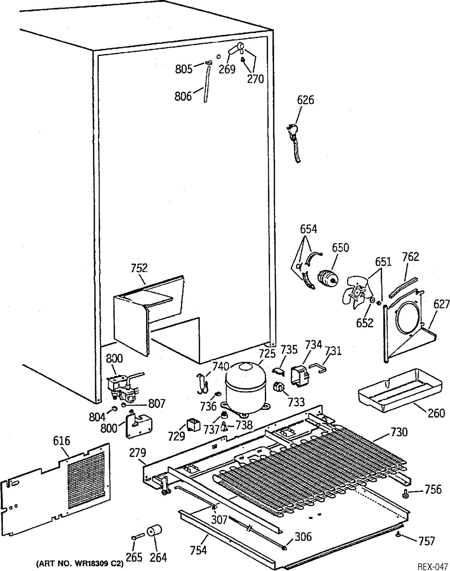 UNIT PARTS Diagram and Parts List for TPX24B1YAWW  General Electric Refrigerator