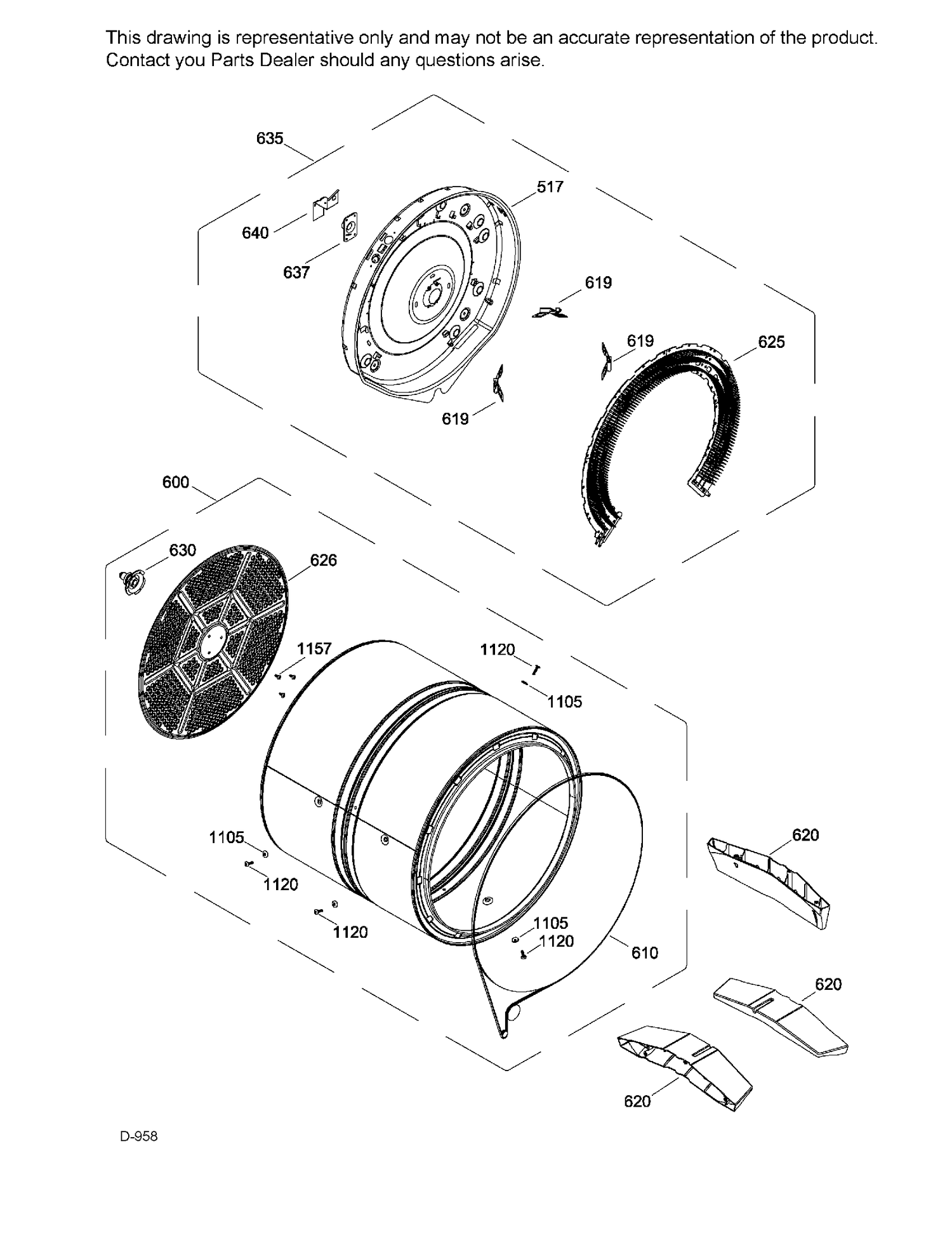 DRUM Diagram and Parts List for GFMS150ED1WW  General Electric Dryer