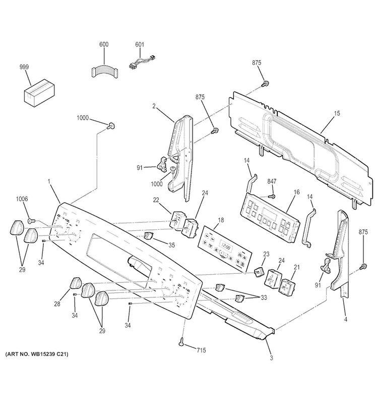 Control Panel Diagram and Parts List for JB640DF6BB  General Electric Range