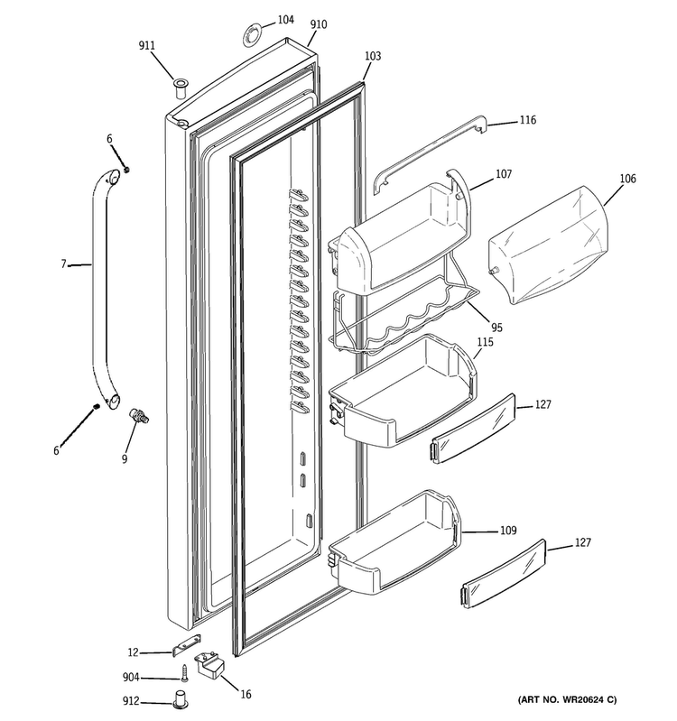 Fresh Food Door Diagram and Parts List for GSHS9NGYDCSS  General Electric Refrigerator