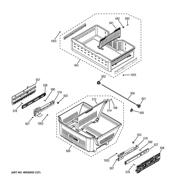 Freezer Shelves Diagram and Parts List for PYE22KMKBES  General Electric Refrigerator