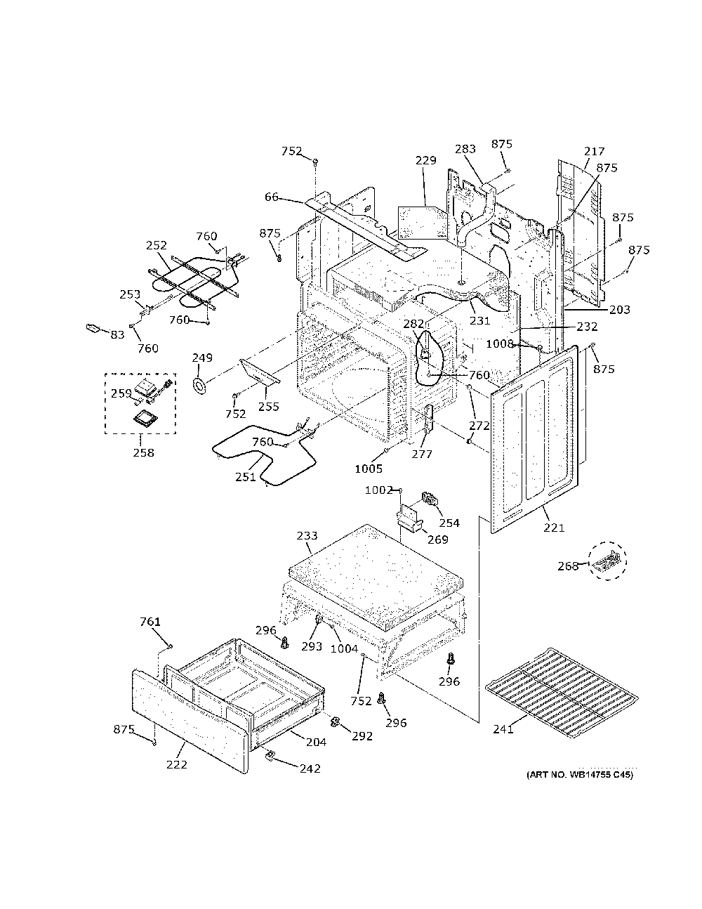 Body Parts Diagram and Parts List for JBS60DK7WW  General Electric Range