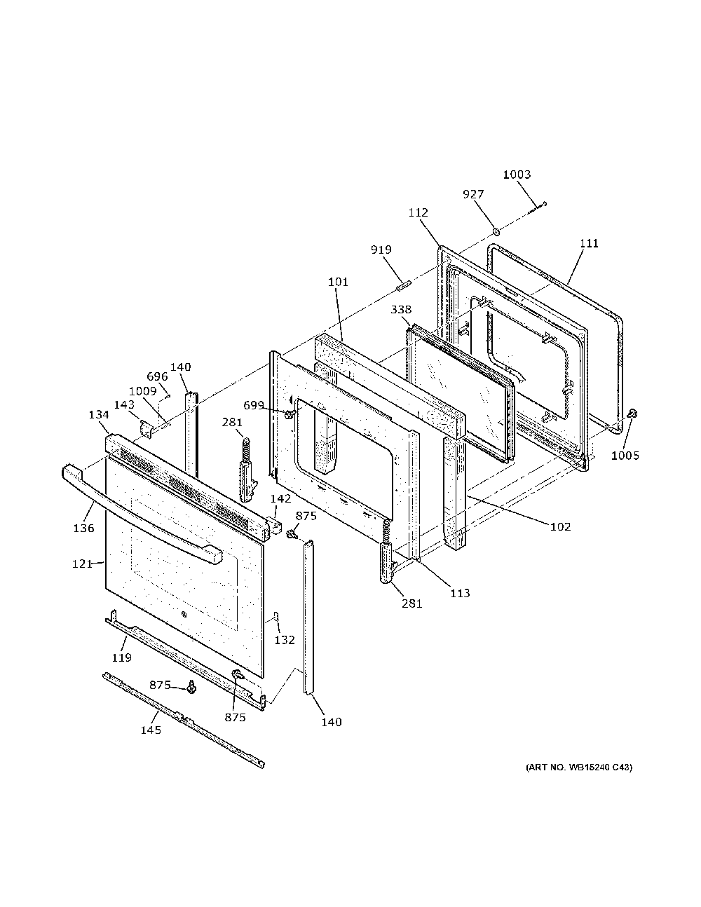 Door Diagram and Parts List for JB258DM4BB  General Electric Range