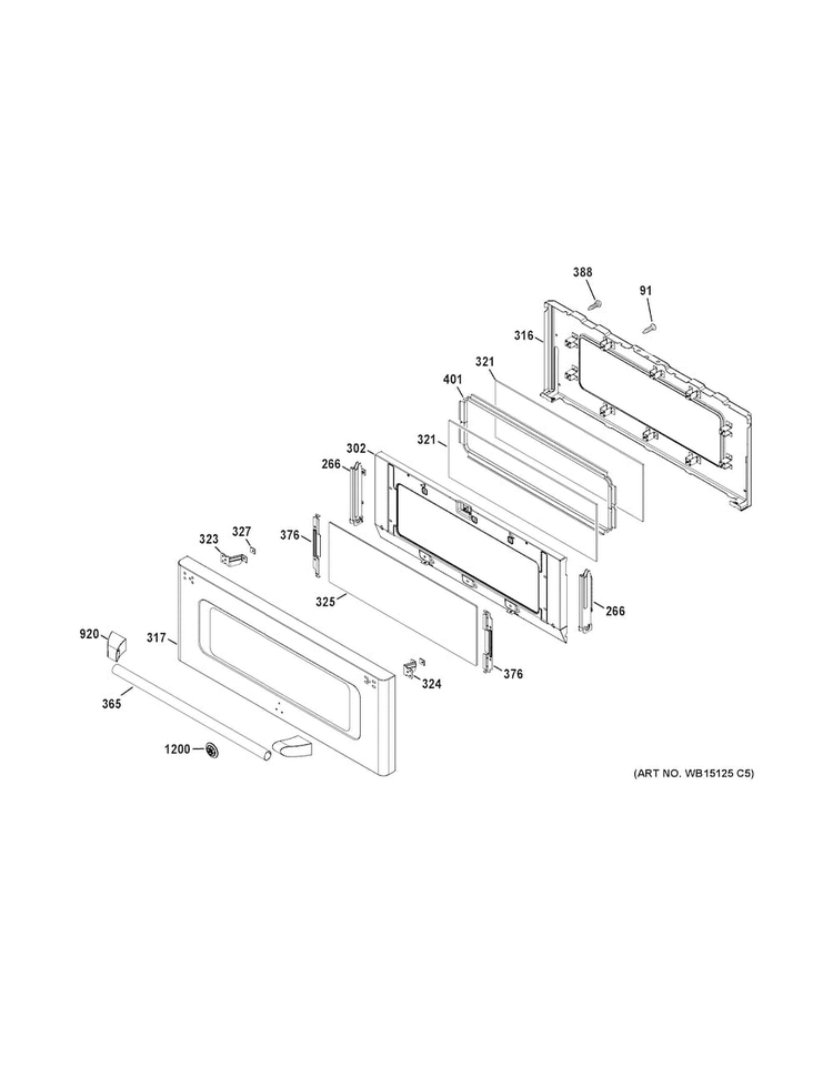 Upper Door Diagram and Parts List for CGS990SET4SS  General Electric Range