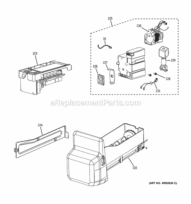 Ice Maker & Dispenser Diagram and Parts List for GFSS6KKYESS  General Electric Refrigerator