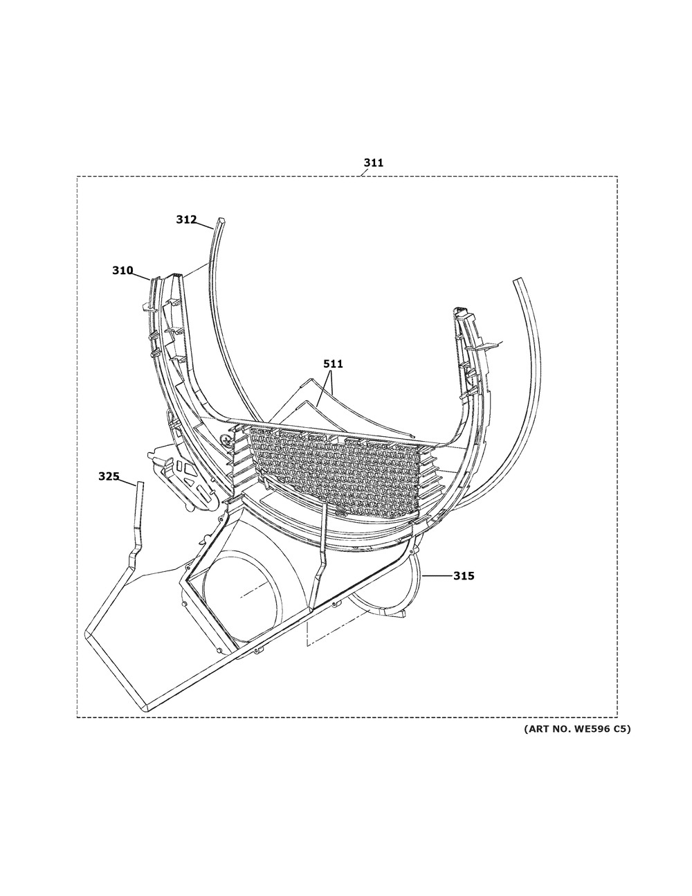 Trap Duct Assembly Diagram and Parts List for PTD90GBPT1DG  General Electric Dryer