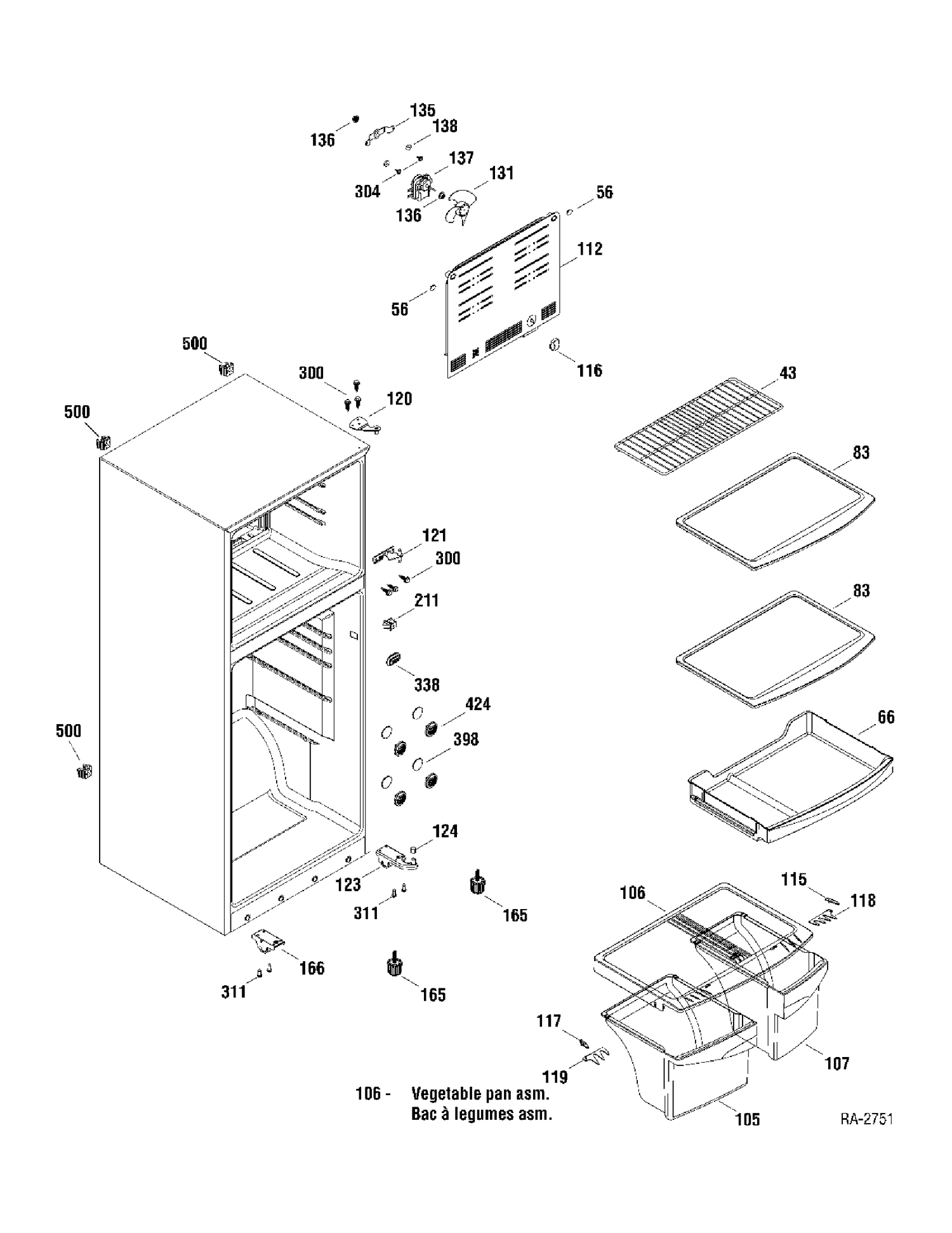 CABINET Diagram and Parts List for GTM14XETAWW  General Electric Refrigerator