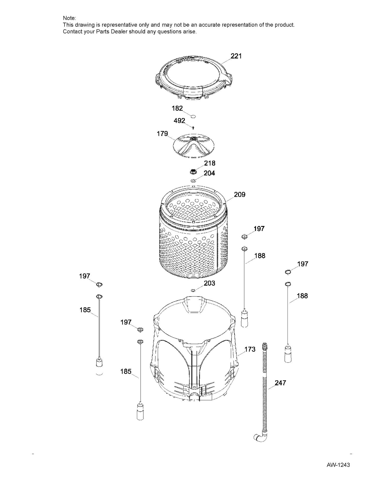 TUB, BASKET & AGITATOR Diagram and Parts List for GTW680BMK0DG  General Electric Washer