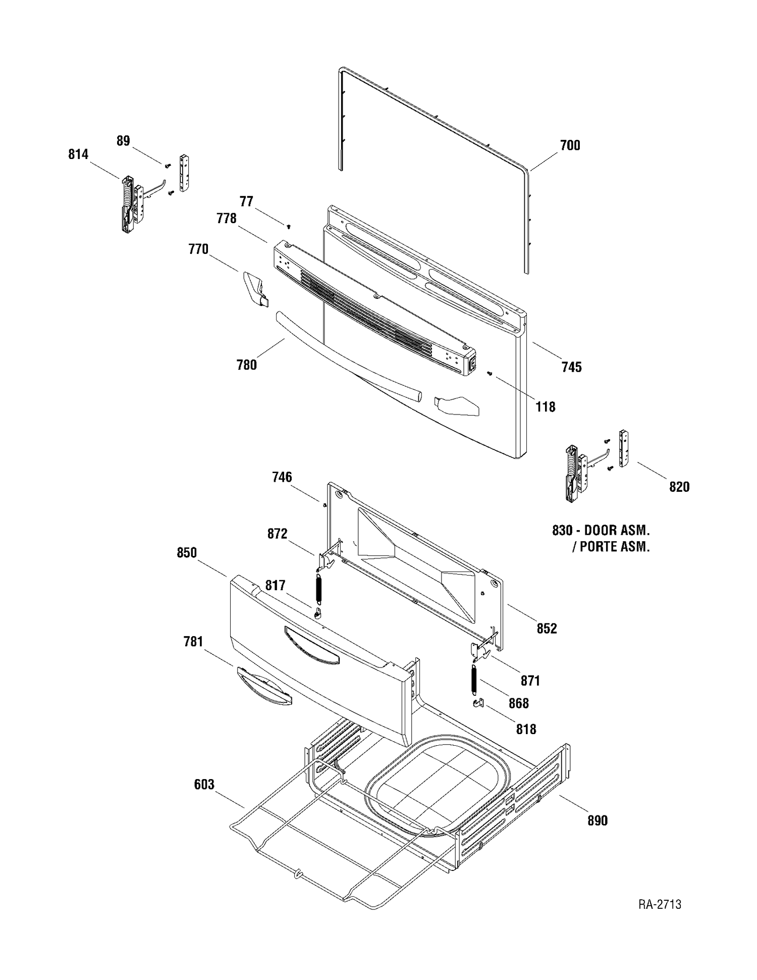DOOR & DRAWER Diagram and Parts List for MGAS724EL1WW  General Electric Range