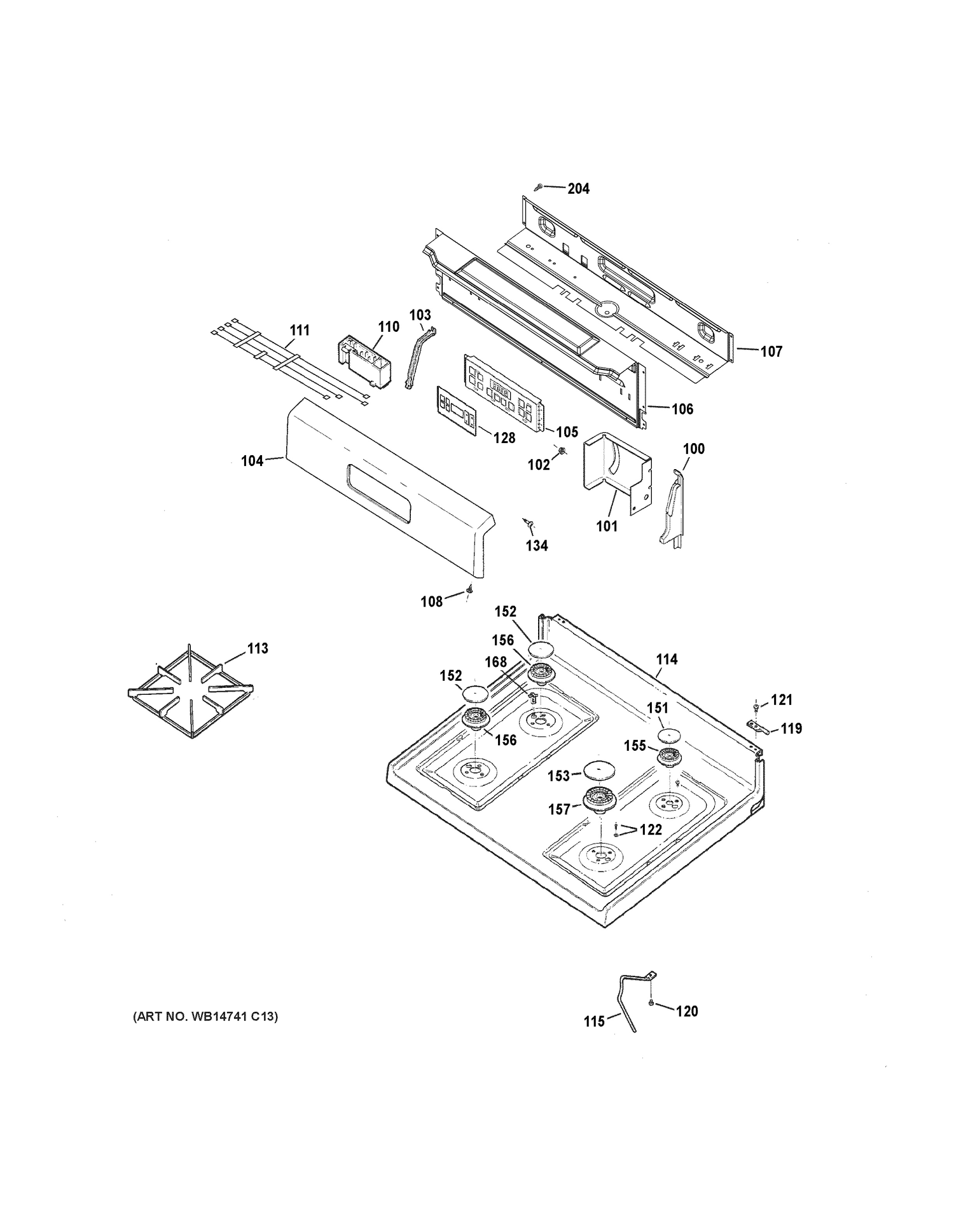 CONTROL PANEL & COOKTOP Diagram and Parts List for RGB530DEH3BB  General Electric Range