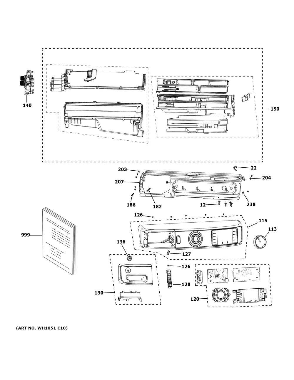 Controls And Dispenser Diagram and Parts List for GFW550SPR5RS  General Electric Washer
