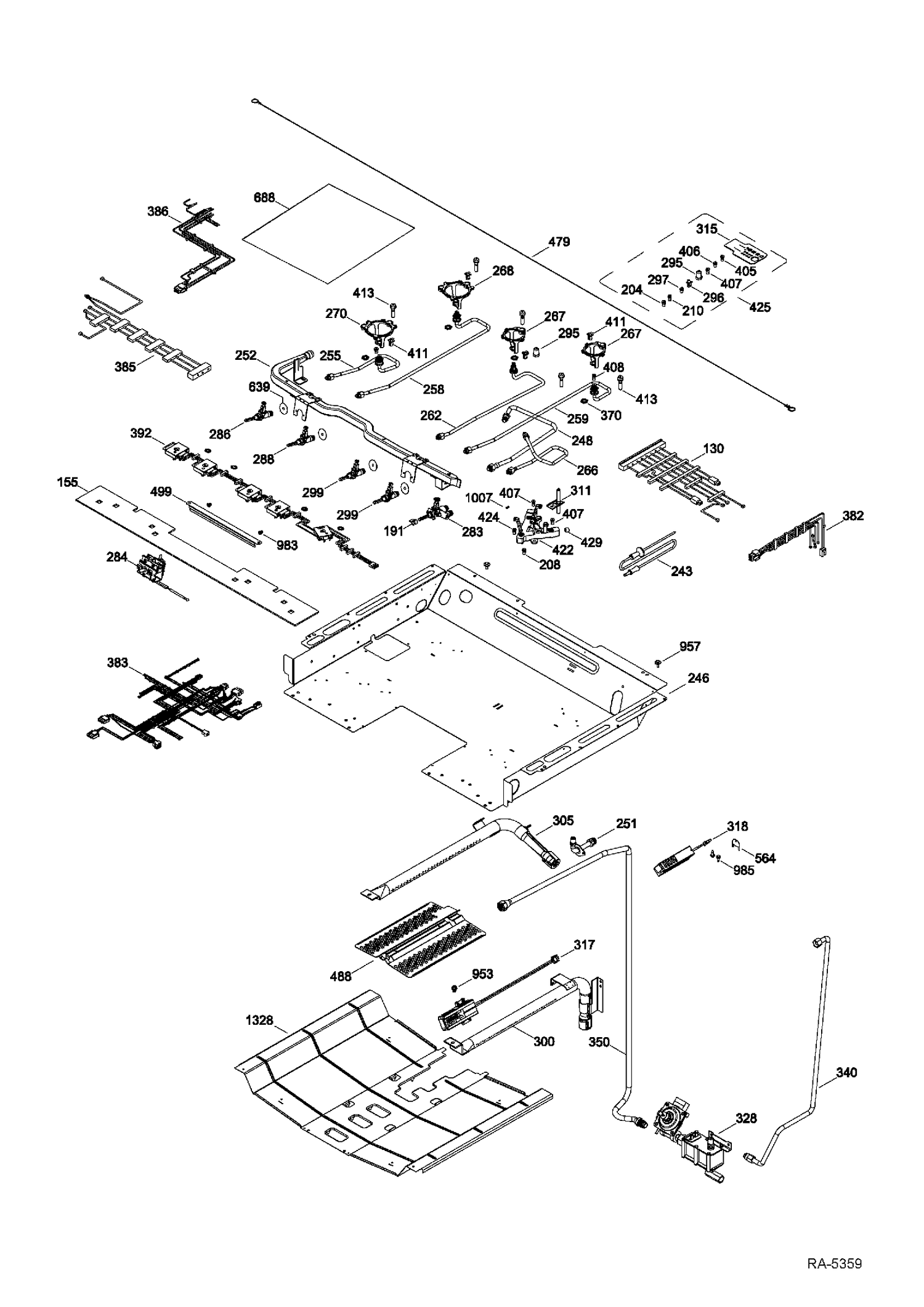 GAS & BURNER PARTS Diagram and Parts List for PCGB930DET3WW  General Electric Range