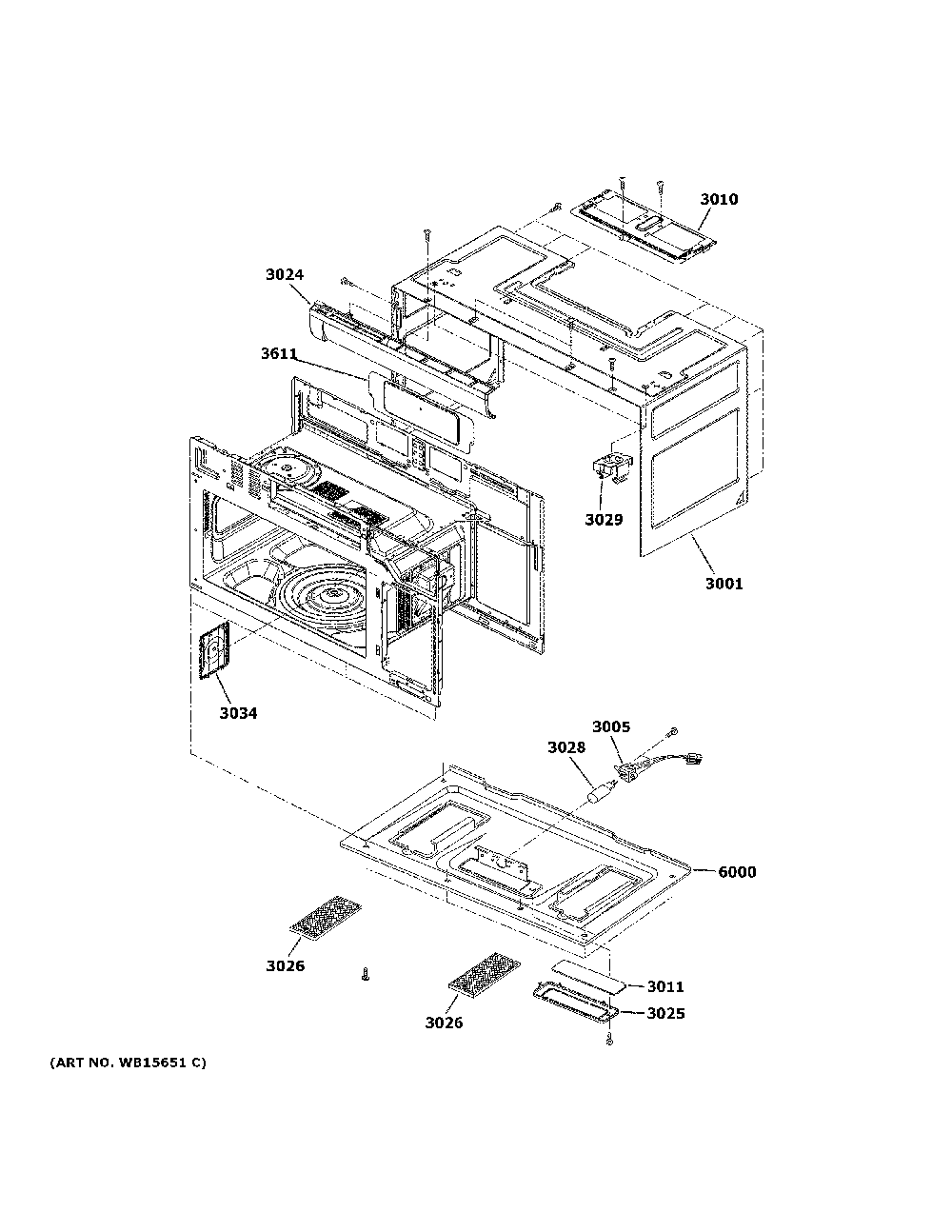 Oven cavity parts Diagram and Parts List for JNM7196BL5TS  General Electric Microwave