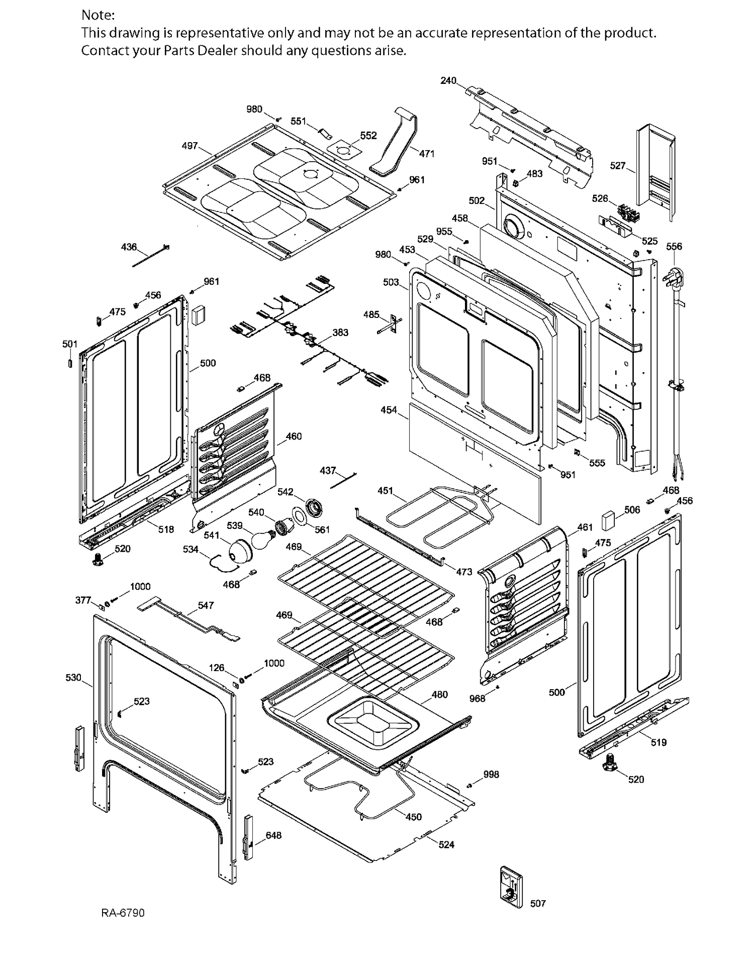 BODY Diagram and Parts List for JCBS630SK1SS  General Electric Range