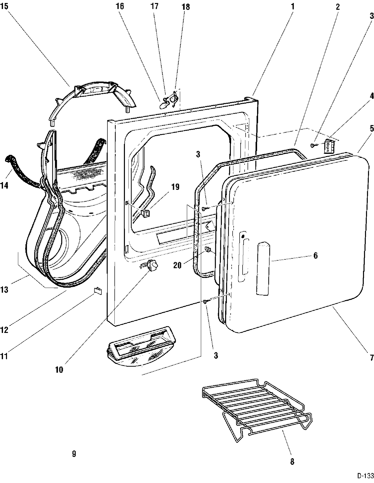 CABINET FRONT & DOOR Diagram and Parts List for 66461T5WW  General Electric Dryer