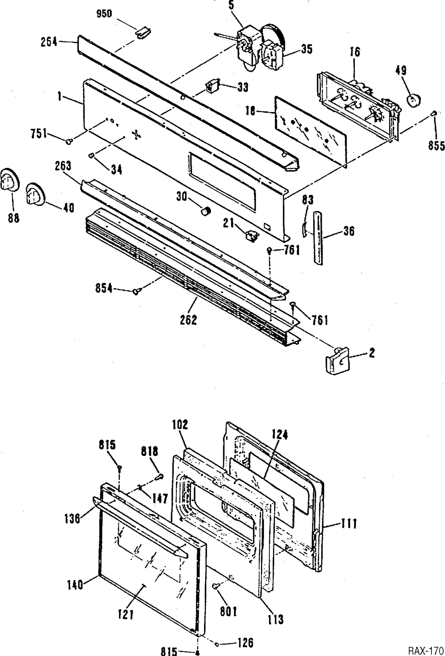 CONTROL PANEL & DOOR Diagram and Parts List for RCK524GR-2  General Electric Range