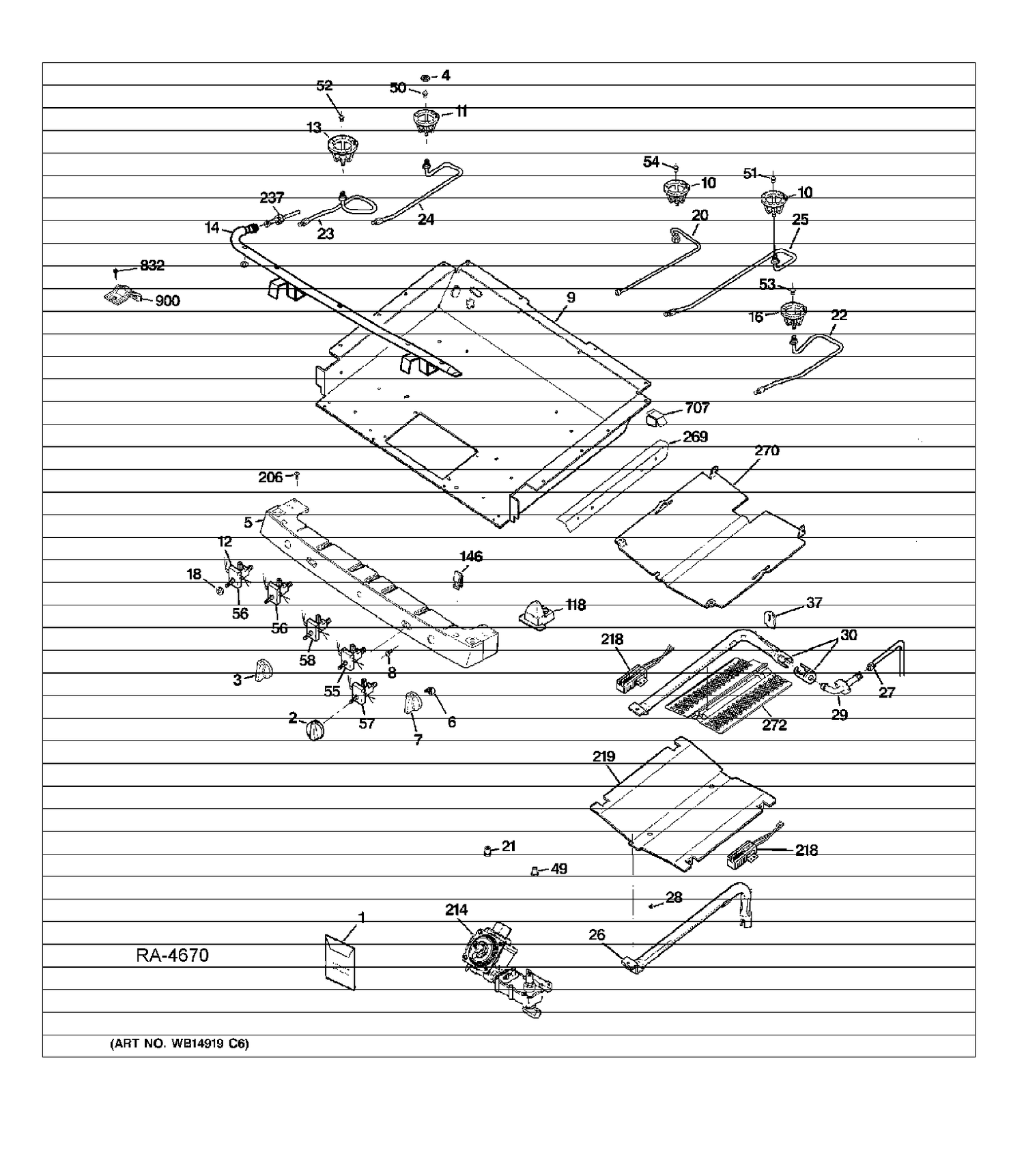 GAS & BURNER PARTS Diagram and Parts List for PCGB910SET1SS  General Electric Range