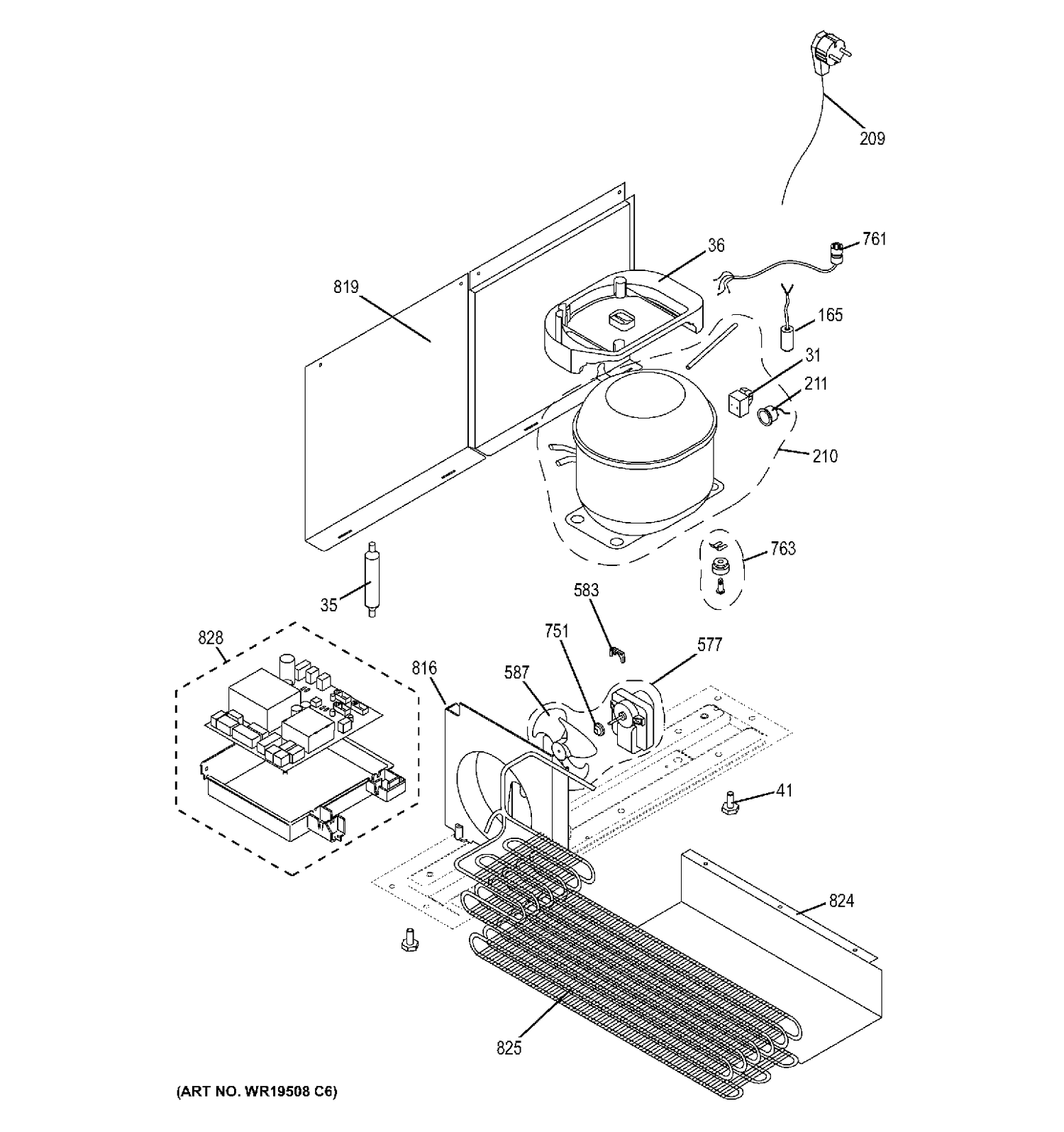 MACHINE COMPARTMENT Diagram and Parts List for ZDOD240HASS  General Electric Refrigerator