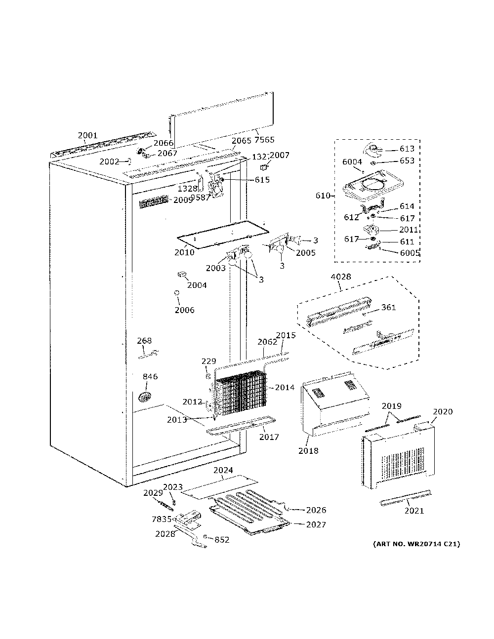 Cabinet Diagram and Parts List for ZIFS360NPBRH  General Electric Freezer