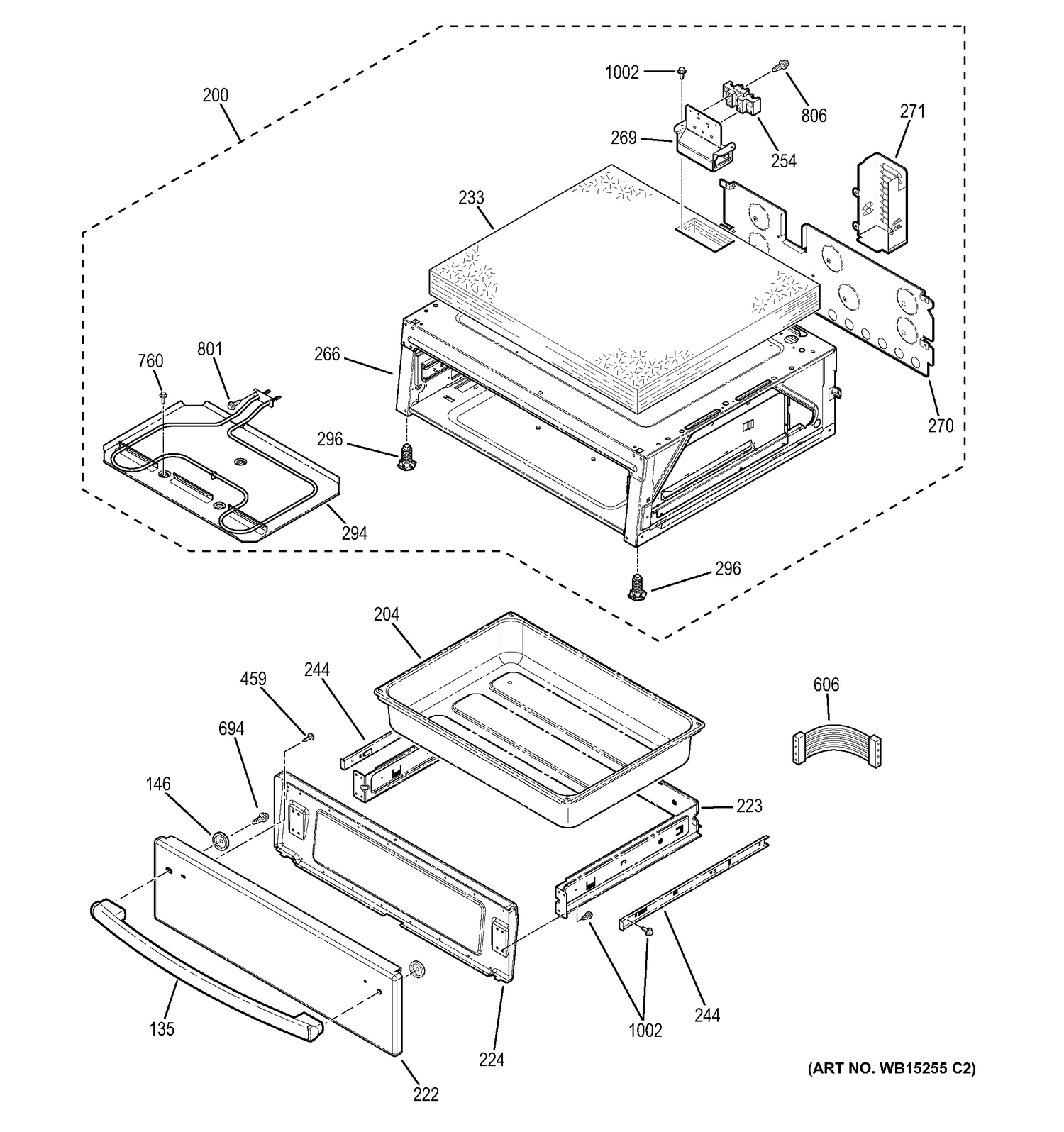 WARMING DRAWER Diagram and Parts List for PB930TF2WW  General Electric Range