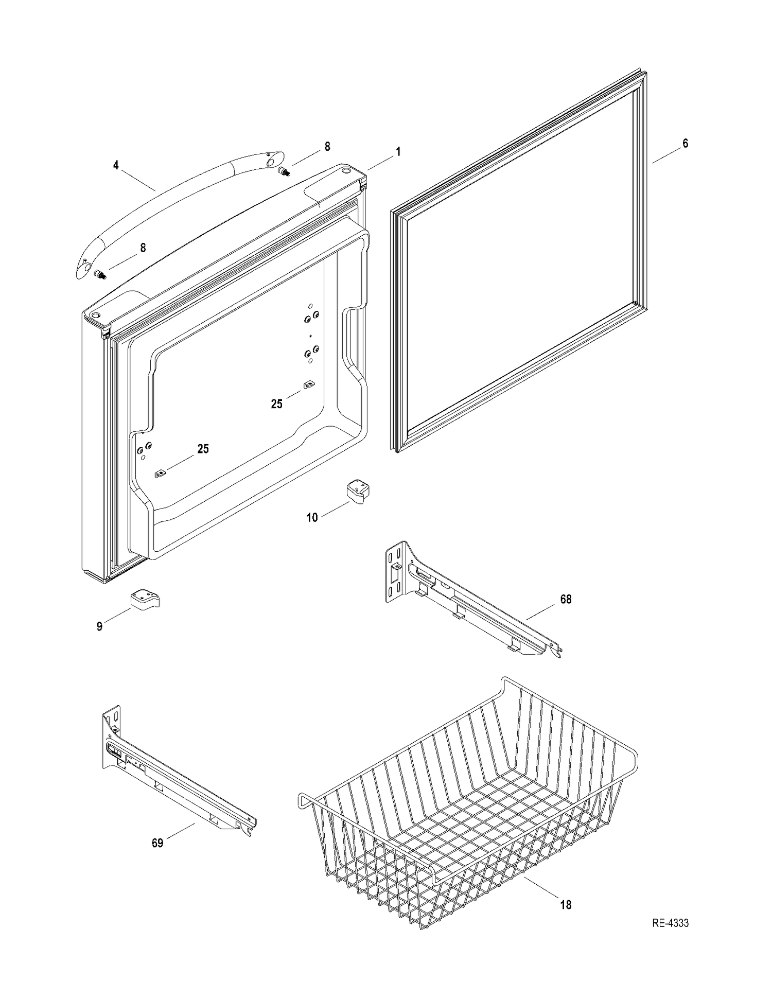 FZ DOOR Diagram and Parts List for GDRS0KBXDRSS  General Electric Refrigerator