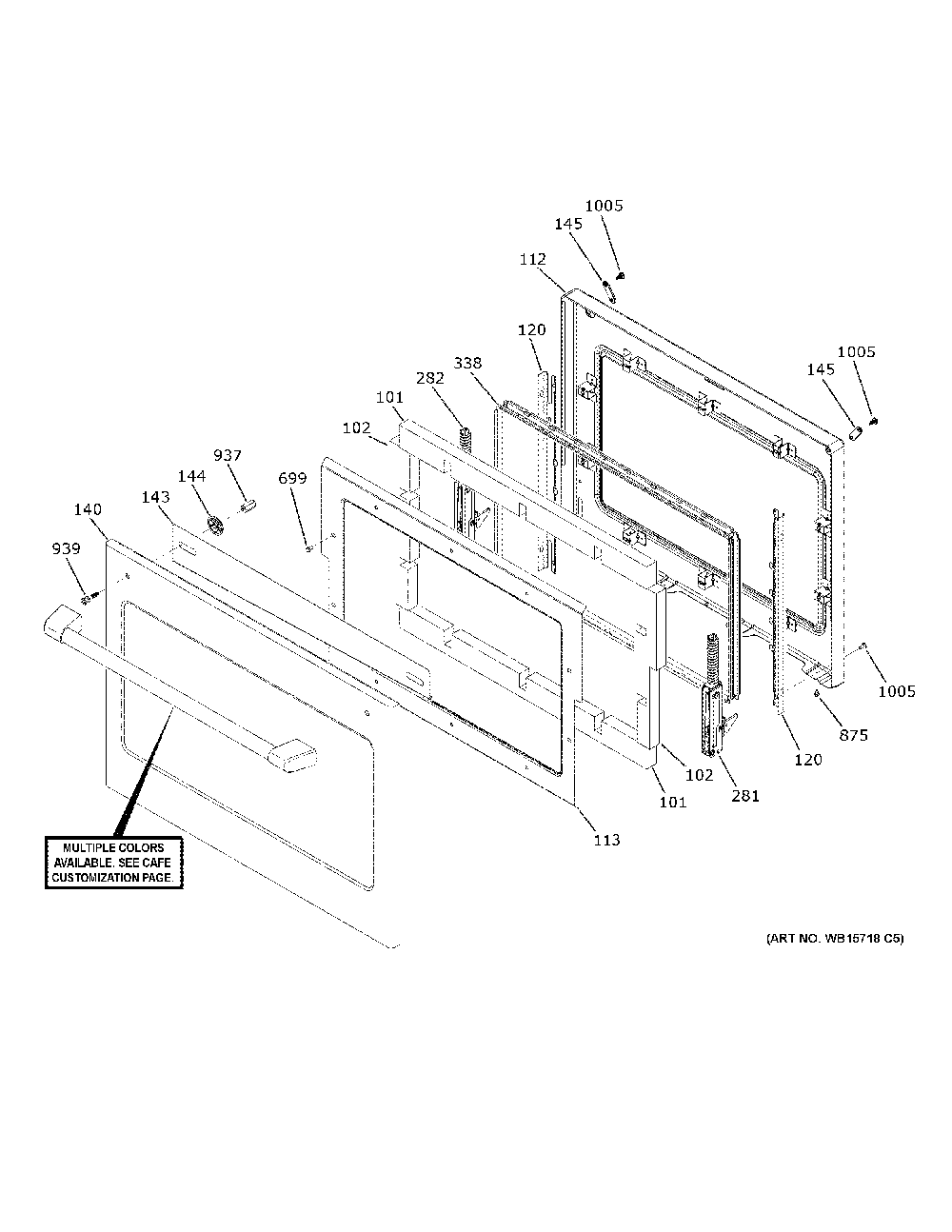 Lower Door Diagram and Parts List for CTD70DP2N3S1  General Electric Wall Oven