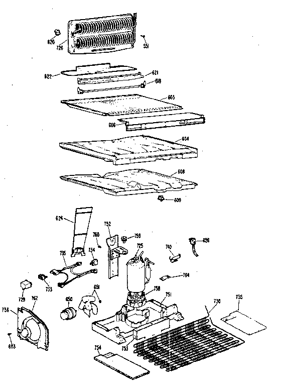 Unit Parts Diagram and Parts List for TBX21KKB  General Electric Refrigerator