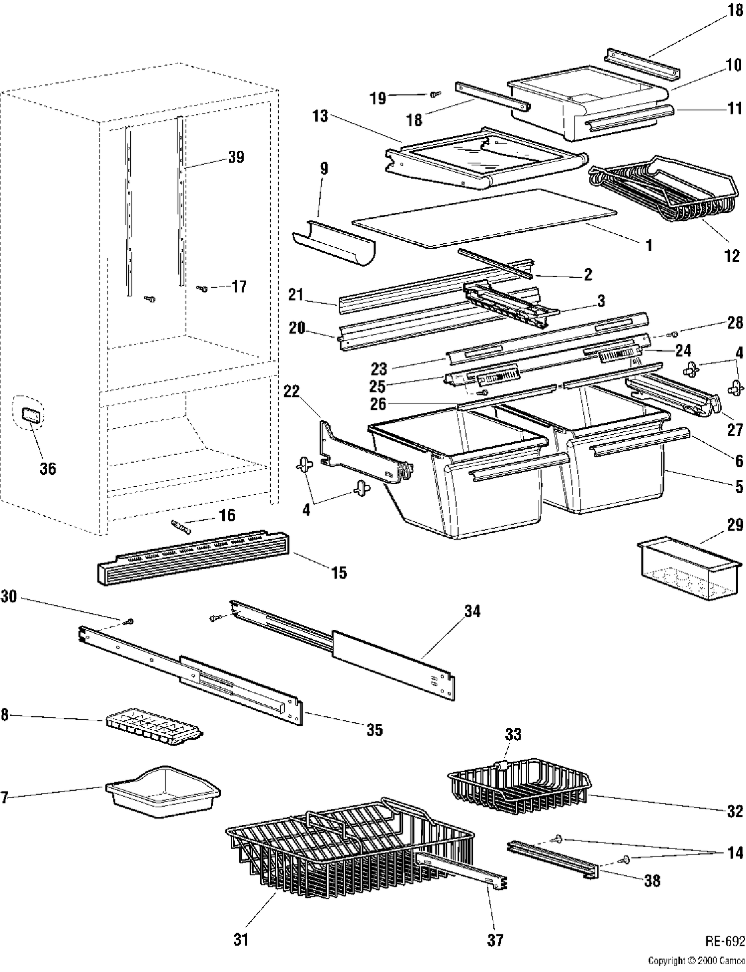 CABINET Diagram and Parts List for TDC18PAAALBS  General Electric Refrigerator