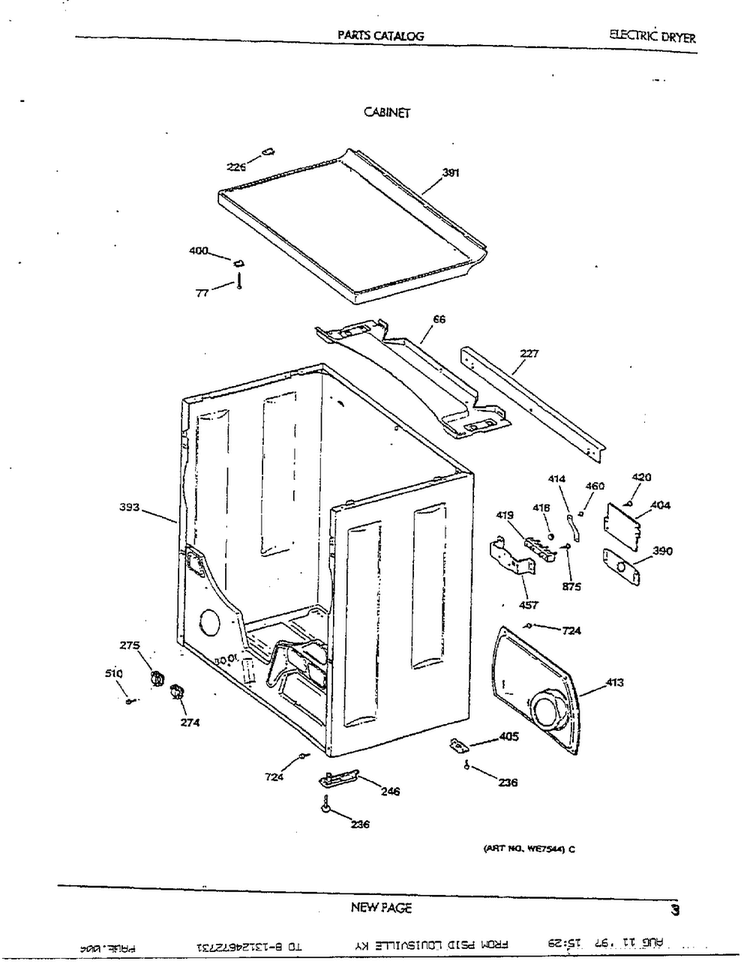 Electric Dryer Page 3 Diagram and Parts List for SIG7010ET0WG  General Electric Dryer