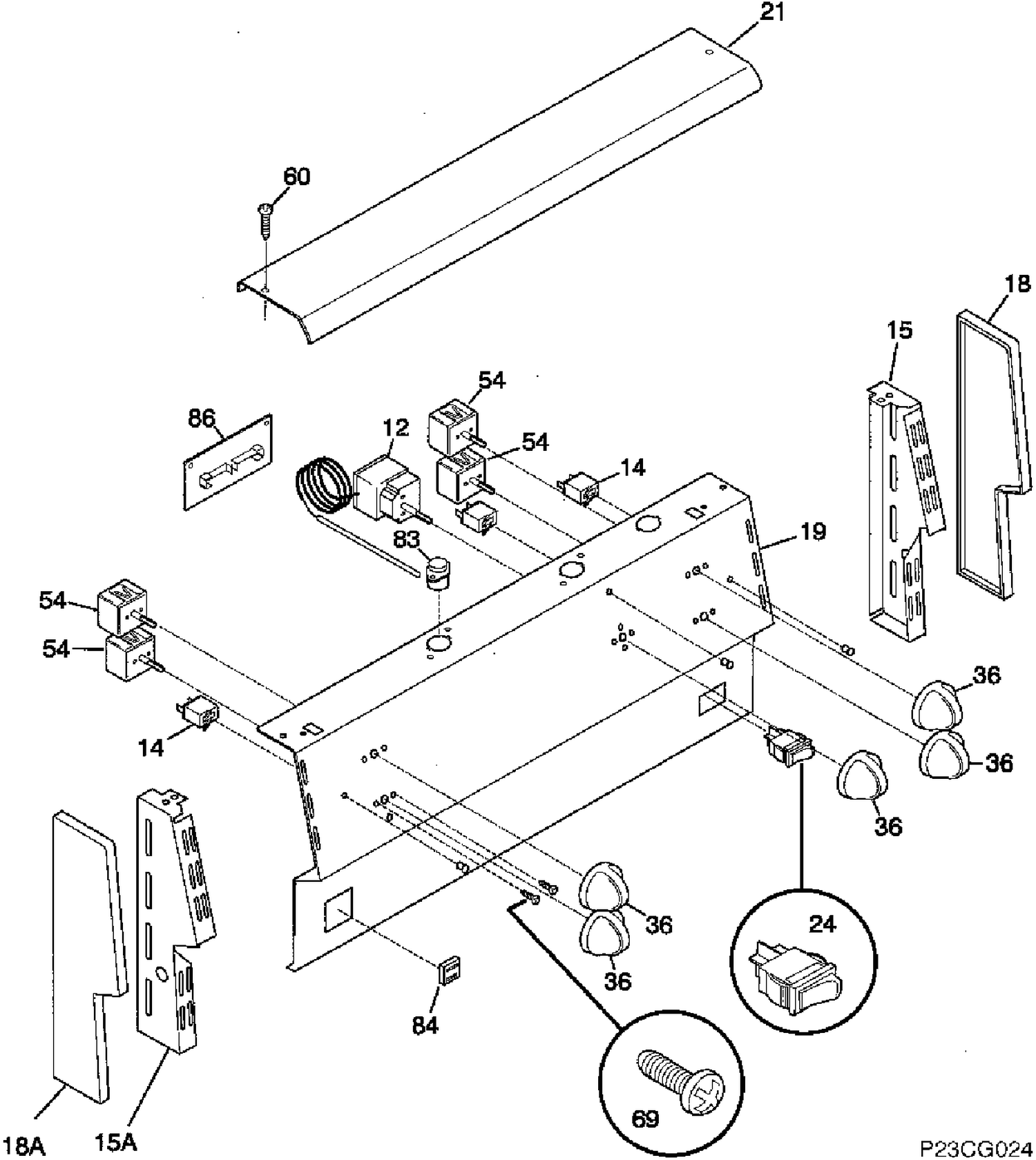 CONTROL PANEL Diagram and Parts List for YRMF2050SW-3  General Electric Range