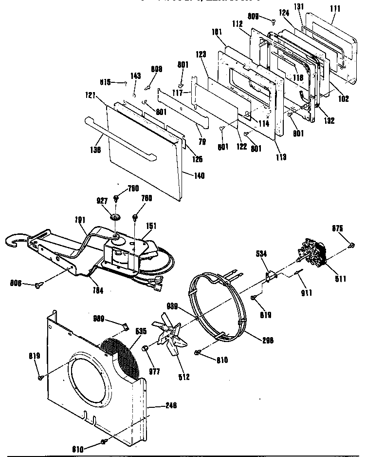 Door/lock/fan Diagram and Parts List for ZEK756GP1BG  General Electric Range