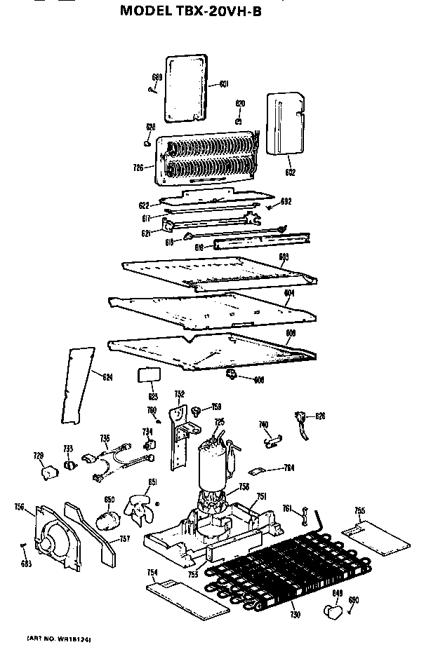 Unit Parts Diagram and Parts List for TBX20VHB  General Electric Refrigerator