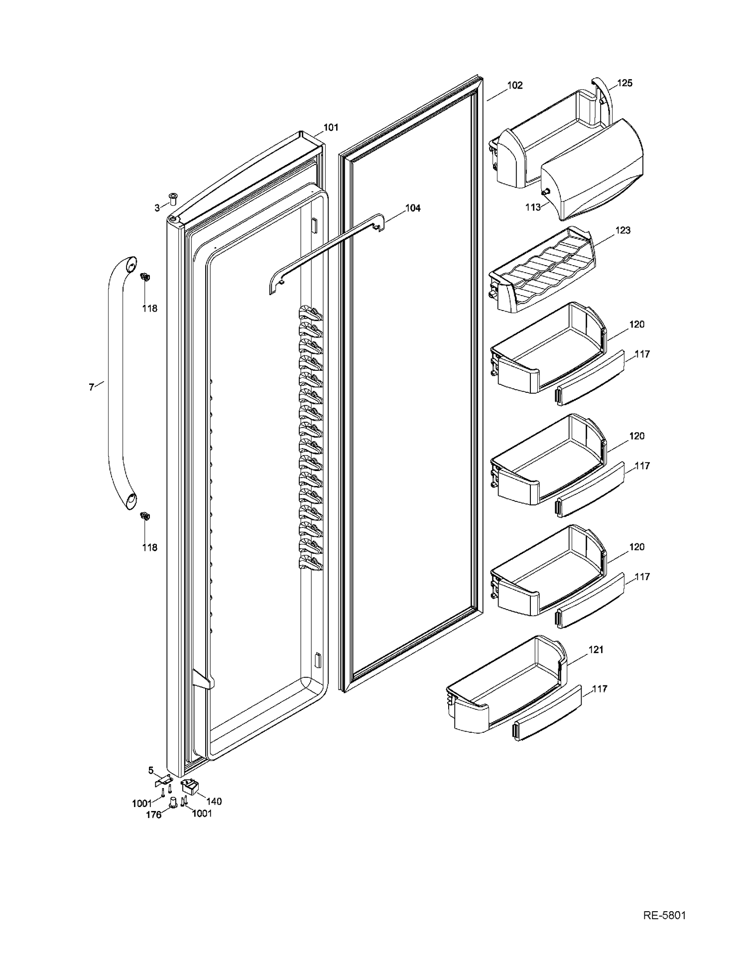 FF DOOR Diagram and Parts List for GSR23KSTESS  General Electric Refrigerator