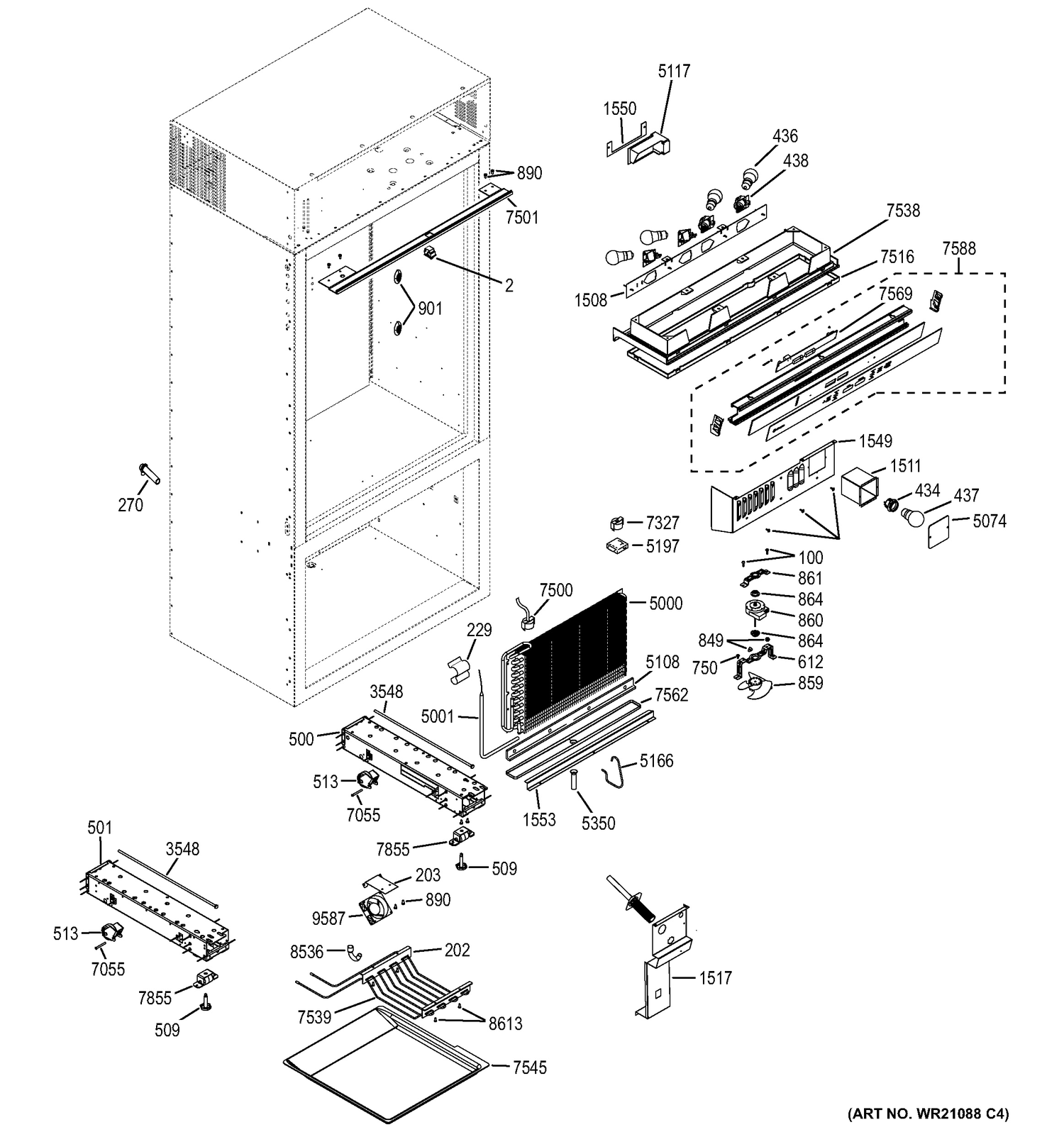 CONTROLS & COMPONENTS Diagram and Parts List for ZIC360NXDRH  General Electric Refrigerator
