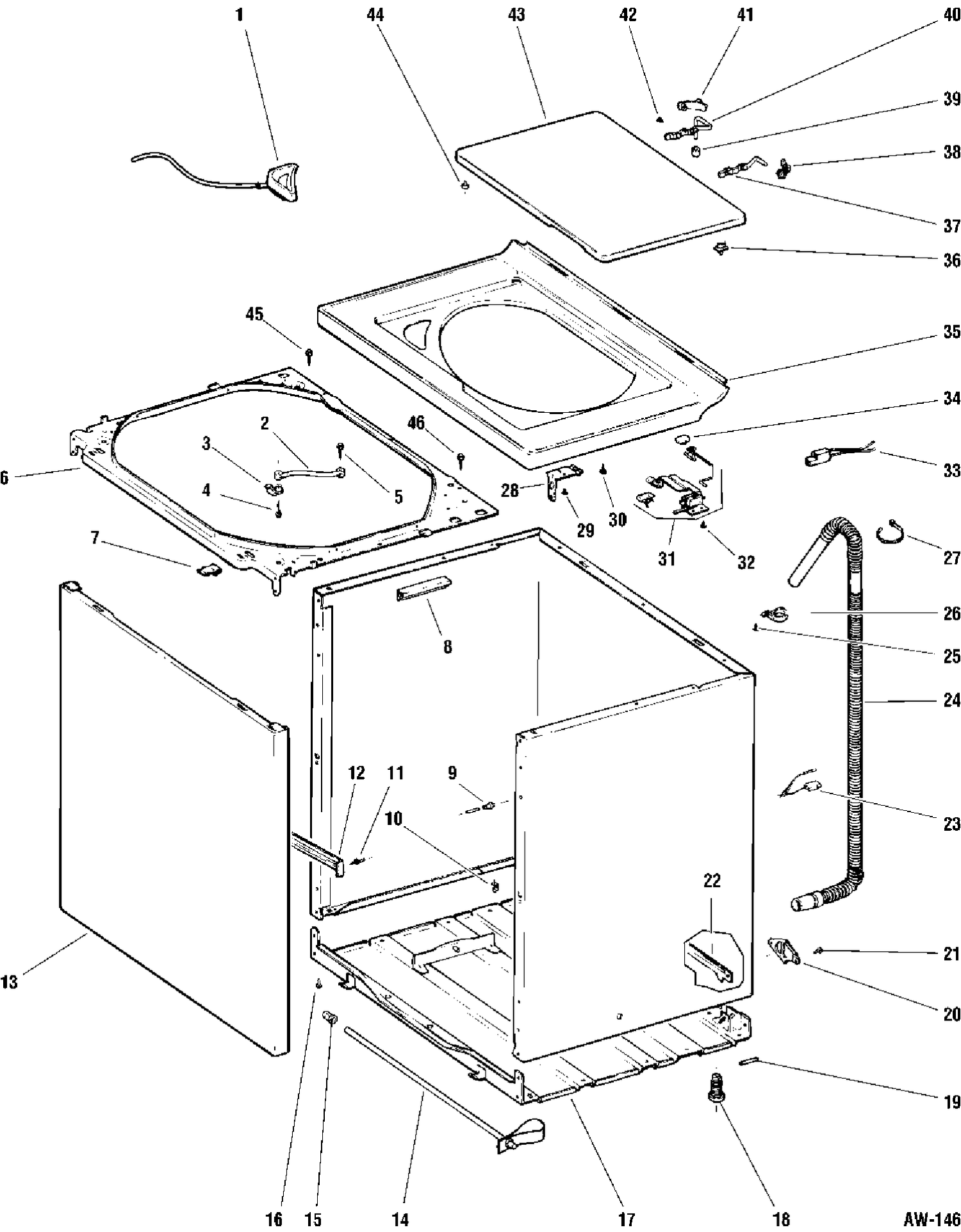 COVER GROUP Diagram and Parts List for ZPSQ4160T8WW  General Electric Washer
