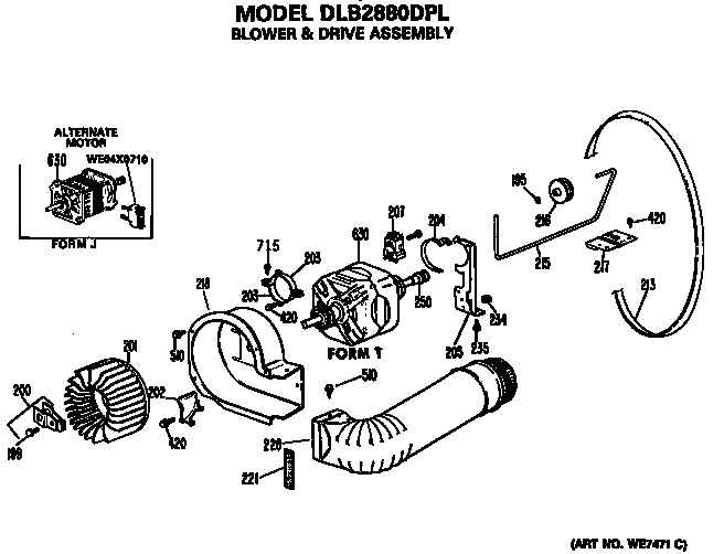 Blower And Drive Assembly Diagram and Parts List for DLB2880DPL  Hotpoint Dryer