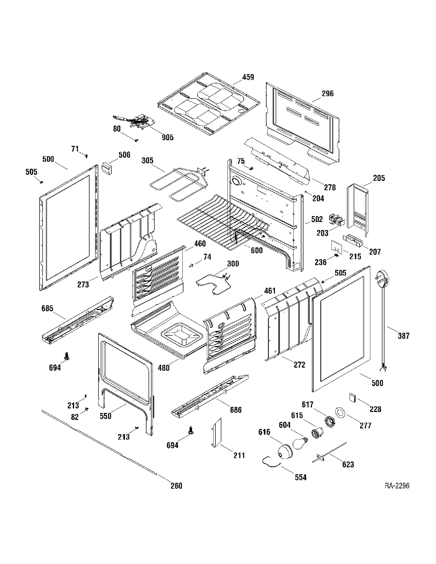 BODY PARTS Diagram and Parts List for JCBP36DM1WW  General Electric Range