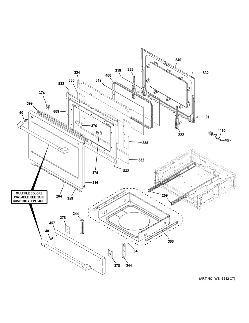 Door & Drawer Parts Diagram and Parts List for CGS700P4M2W2  General Electric Range