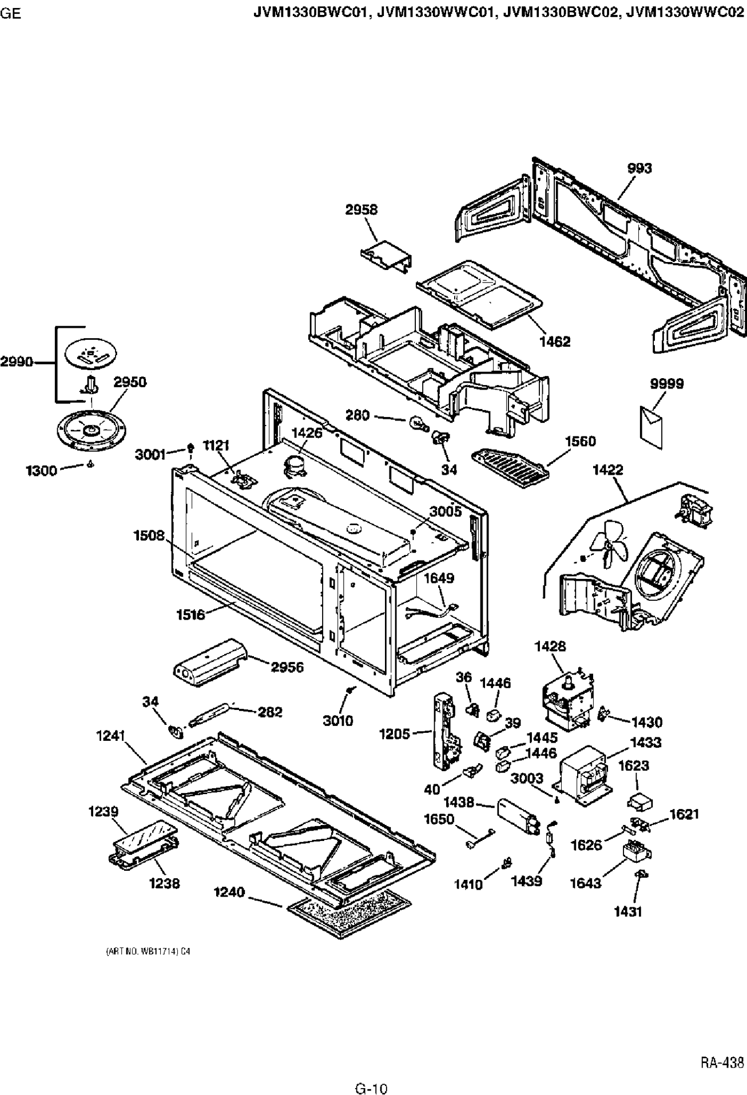 BASE, STIRRER & CONTROLS Diagram and Parts List for JVM1330BWC01  General Electric Microwave