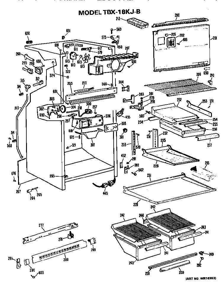 Cabinet Parts Diagram and Parts List for TBX18KJB  General Electric Refrigerator