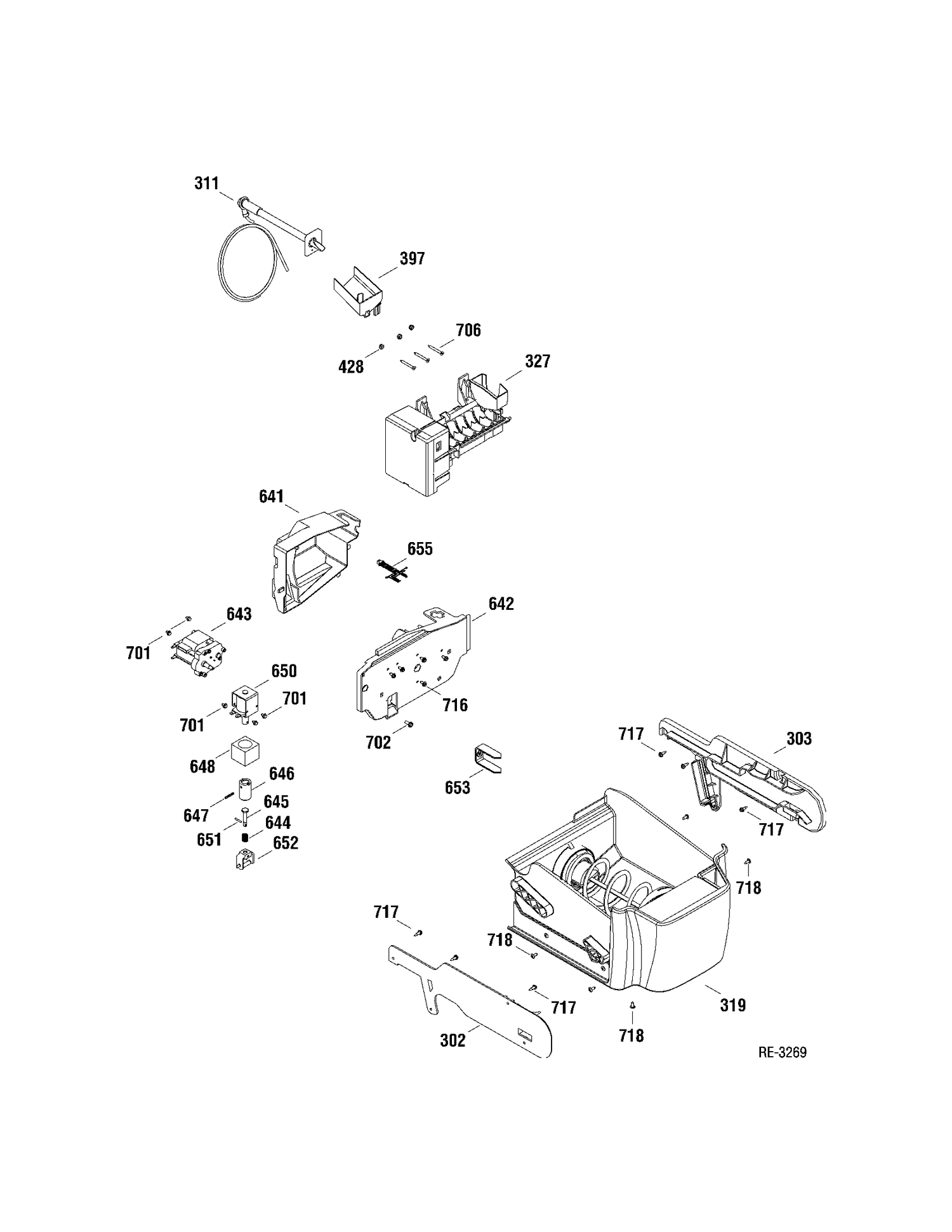ICE MAKER Diagram and Parts List for PSDS5YGXAFSS  General Electric Refrigerator